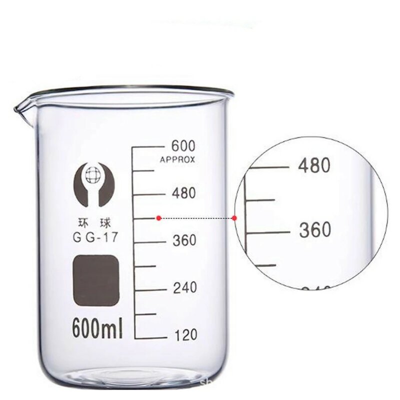 Vidro de medição para laboratório químico, borosilicato, forma baixa, copo transparente, 4 tamanhos capacidade, 5ml-100ml