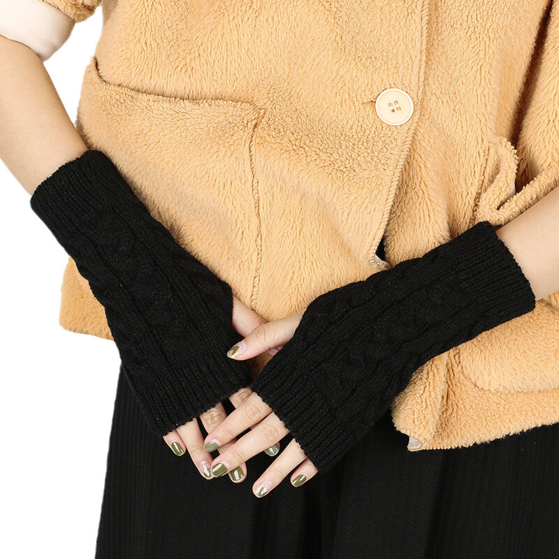 Женские зимние перчатки без пальцев, теплые мягкие шерстяные вязаные варежки Y2k, элегантные эластичные короткие перчатки до половины пальцев для рук и запястья