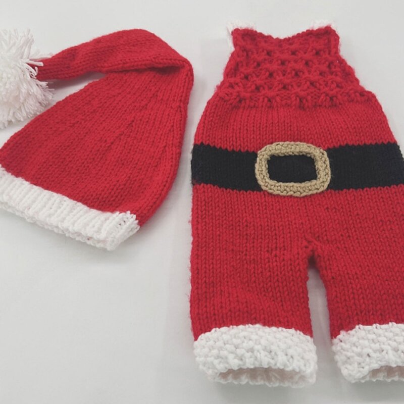 K5DD Рождественский костюм Санты для малышей 0-1 месяца, милый вязаный комбинезон и подходящая шляпа, реквизит для фотографий