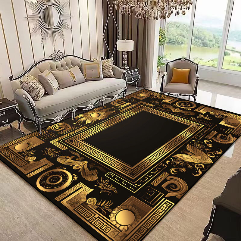 Tapete decorativo luxuoso do ouro para a sala de estar, decoração européia e americana, tapete home, grande área, lounge lavável, esteira lateral do sofá