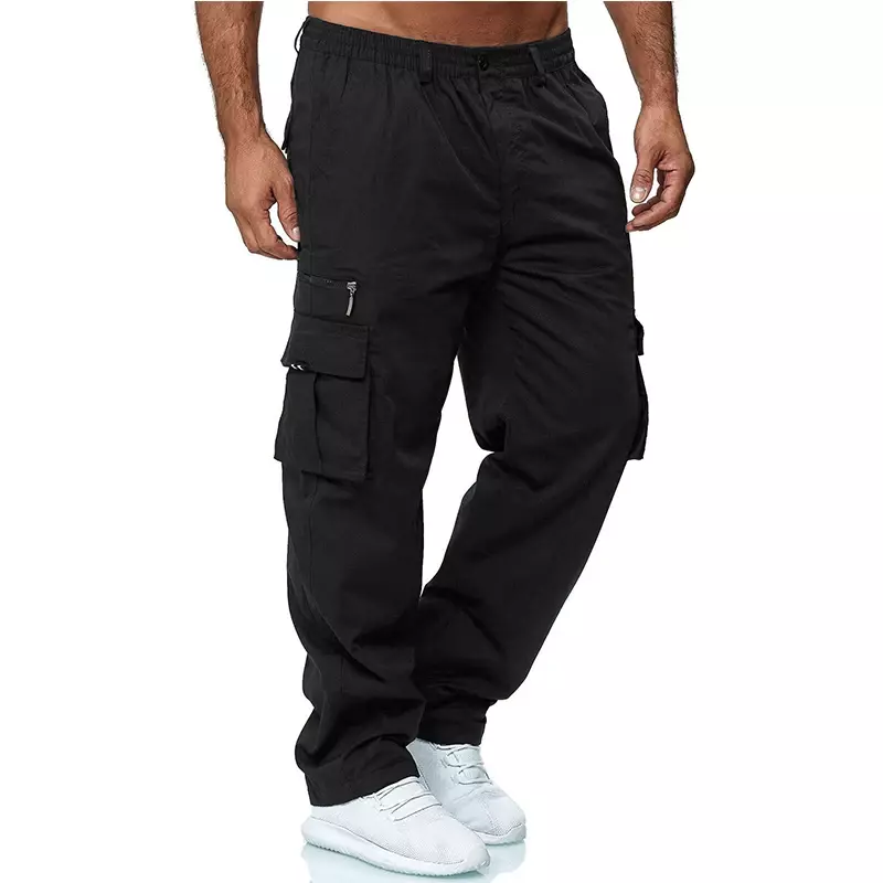 Spodnie Cargo męskie na co dzień luźny kombinezon męskie wiele kieszeni spodnie taktyczne elastyczne prosta szeroka spodnie odzież męska Streetwear