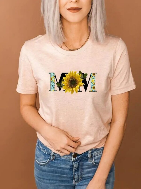 Camiseta con estampado de flores para mujer, ropa básica de manga corta, con estampado de letras de los años 90
