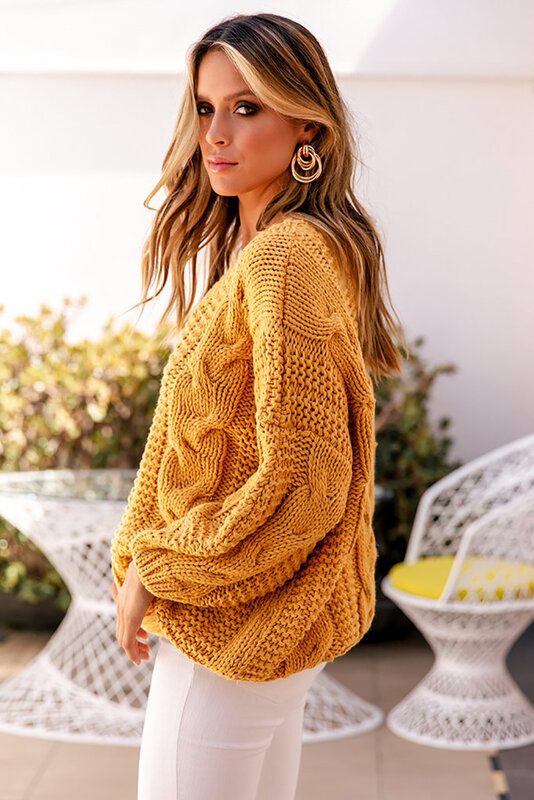 Weibliche lässige Strick pullover Langarm V-Ausschnitt solide gelb grau Frauen pullover Winter und Herbst Twist Sweater Pullover