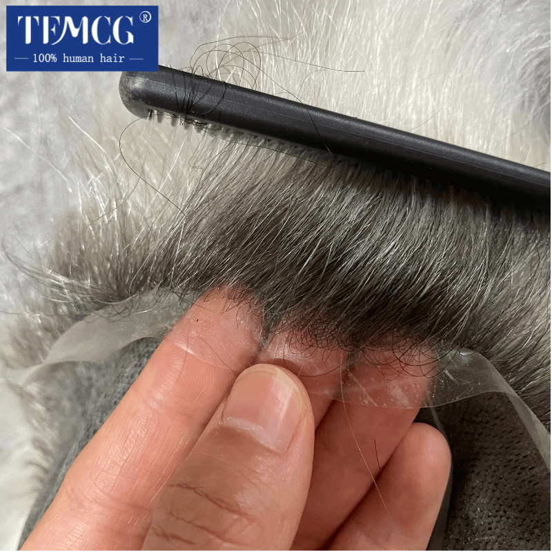 Męska proteza włosów silikonowa mikroskin0,08 mm podwójnie wiązana męska proteza kapilarna 100% tupecik z ludzkich włosów męskie peruki dla mężczyzn