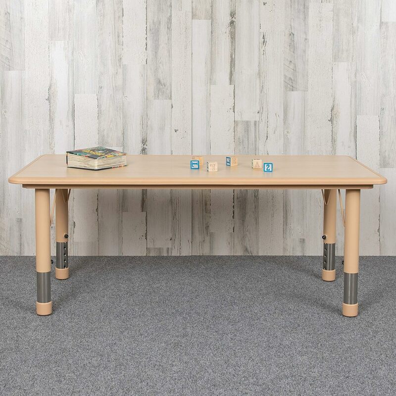 23.625 "W x 47.25" L โต๊ะกิจกรรมปรับได้พลาสติกธรรมชาติ-โต๊ะเรียนสำหรับ6คน