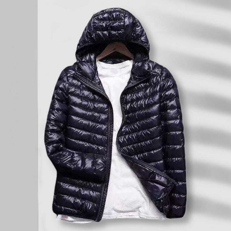 Casaco masculino de cor sólida algodão acolchoado elástico com zíper com capuz jaqueta masculina streetwear