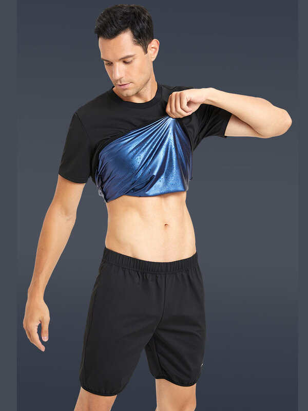 Sauna Sweat Suits Shirt Shorts Waist Trainer for Men Compression Vest Workout Gym Clothes Sweat Enhancer Short Sleeve Jacket
