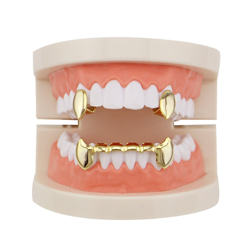 Vampire Fang Grills for Men, Women, Gold and Silver Document, Teeth, Cosplay Party, Teeth Caps, Rared Body Jewelry