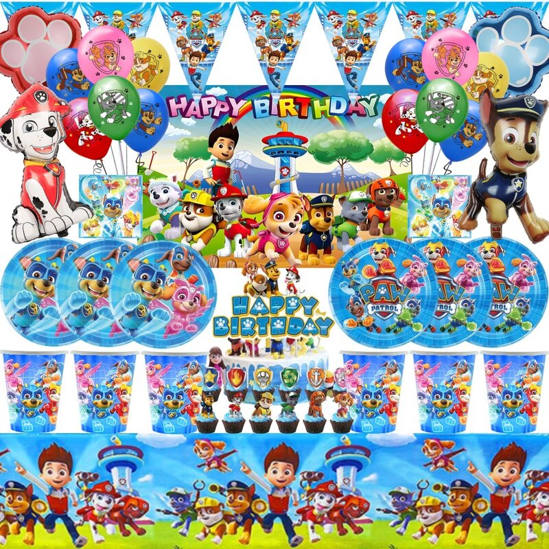 Paw Patrol Verjaardagsfeestje Decoratie Kinderen Servies Papier Bord Cup Servetten Achtergrond Baby Shower Party Ballon Speelgoed Benodigdheden