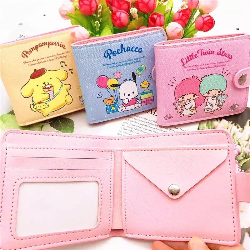 Kawaii Hello Kitty Cinnamoroll My Melody Kuromi Sanurgente Casual Money Bag, Coin Purse, Card Holder Wallet with Buttons Gift, 2024