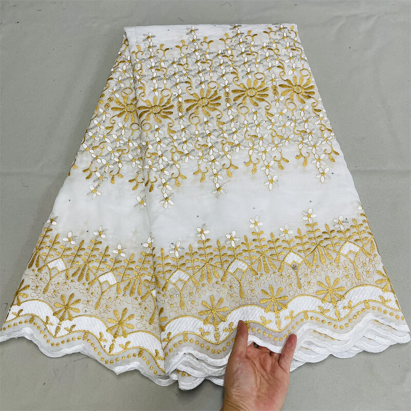 Tecido de renda de algodão alta qualidade africano swiss voile rendas com pedras bordado tecido de renda africano para costura roupas qf0270