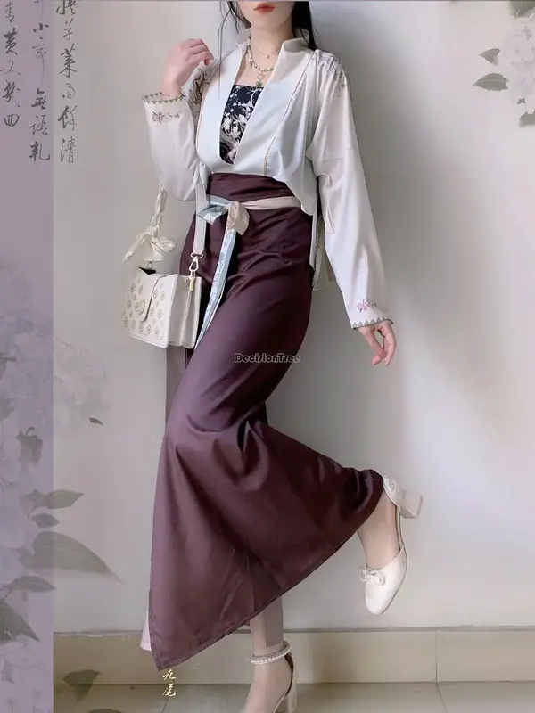2023 chińskie hanfu ulepszone damskie ubrania z dynastii piosenek trzyczęściowy zestaw hanfu wiosna i lato drukowane codzienne retro hanfu s380