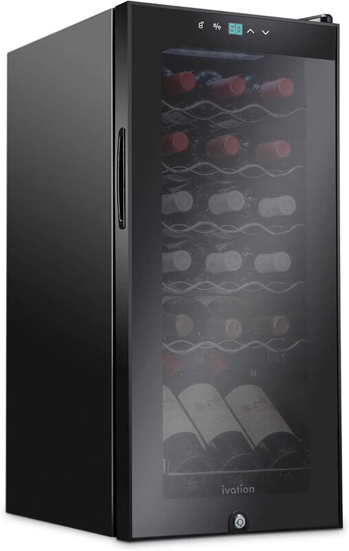 Refrigerador de vinho com fechadura, adega de vinho para vinho tinto, branco, champanhe ou espumante, grande autônomo, compressor de 18 garrafas