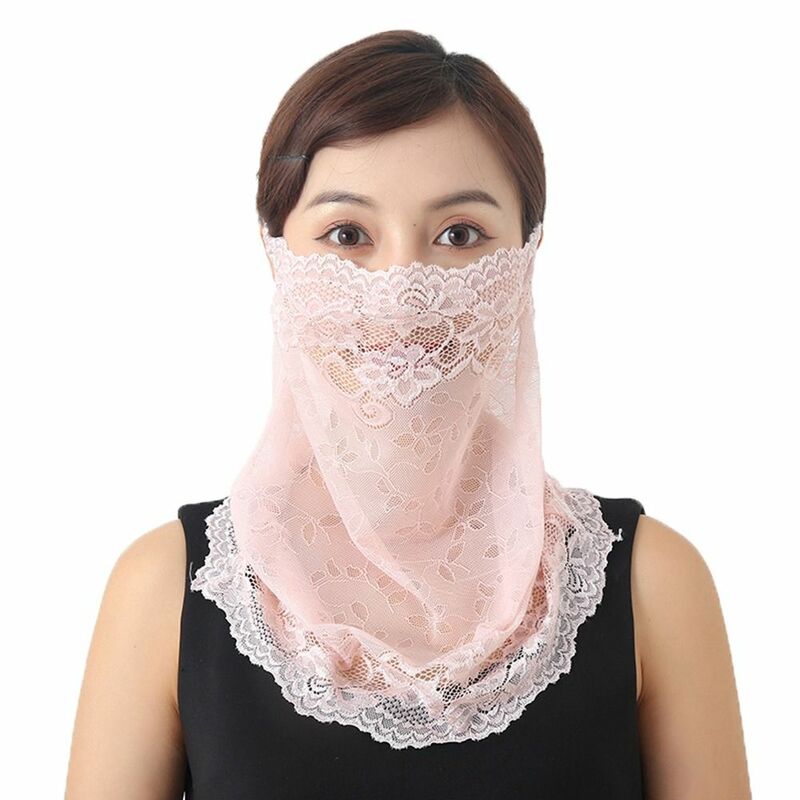 Bufanda de protección solar de encaje para mujer, mascarilla facial multifunción, chales para el cuello y el pelo, accesorios para bufandas, novedad de verano
