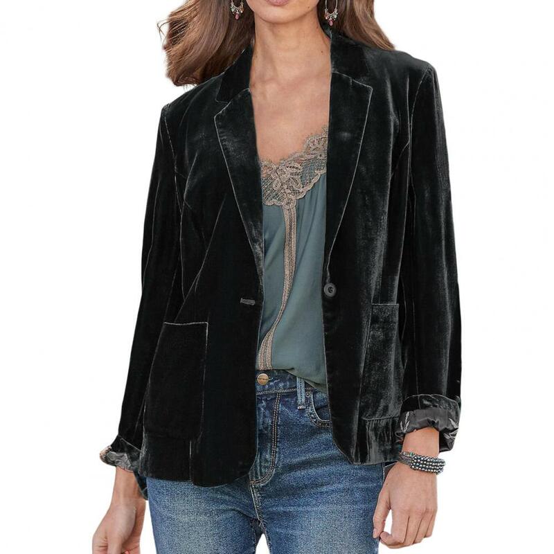 Stylish Office Blazer Long Sleeve Basic Style Windproof Lady Solid Color Lapel Business Blazer Suit Coat