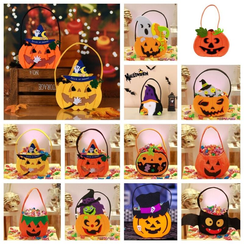 Kantong hadiah tas flanel wol Halloween tas Tote kreatif trik atau perawatan tas tangan ember permen labu tas anyaman anak-anak