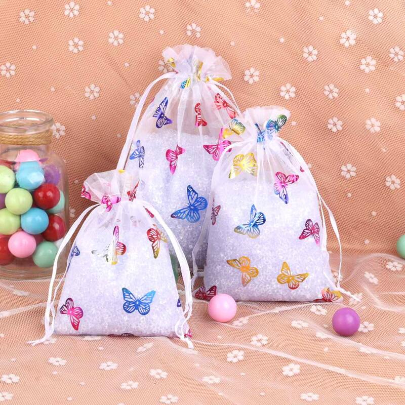 20pcs/Lot 3 Sizes Colorful Butterfly Pattern Lovely Mesh Organza Bag For Storage