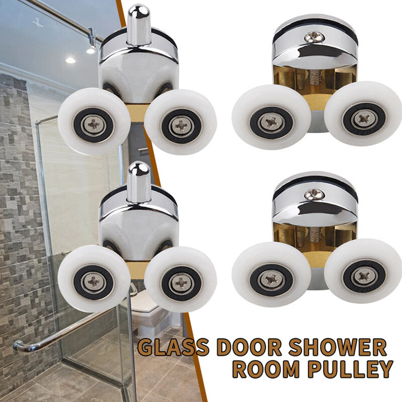 4pcs Double Wheel Sliding Shower Screen Door Roller Top And Bottom 23mm Zinc Alloy Pulleys Bathroom Replacement Accessories Tool
