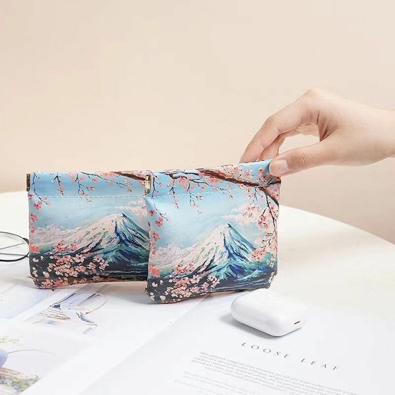 Mini portamonete autochiudente con stampa floreale borsa per cosmetici piccola coreana quadrata di grande capacità in stile Ins