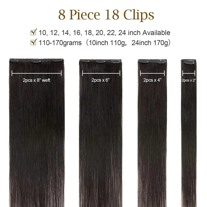 120G Straight Hair Clip In Human Hair Extensions Brazilian Remy Natural Black Color 8 Pcs/Set 10-26 Inches Full Head For Women