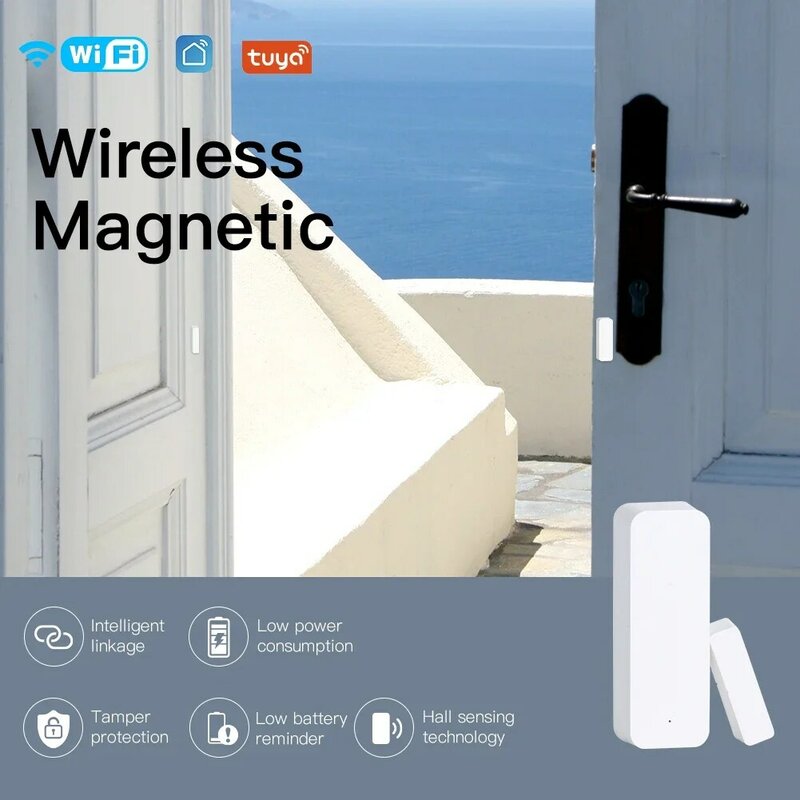 MOES-Sensor magnético de portas e janelas, casa inteligente, detectores de portas sem fio, Wi-Fi, automação com Alexa, Google Home, Tuya