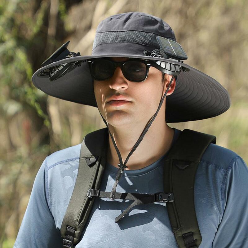 Solar Fan Fisherman Hat Summer Outdoor Big Brim Sun Cap For Men And Women Solar Powered Rechargeable Large Wind Mute Cap