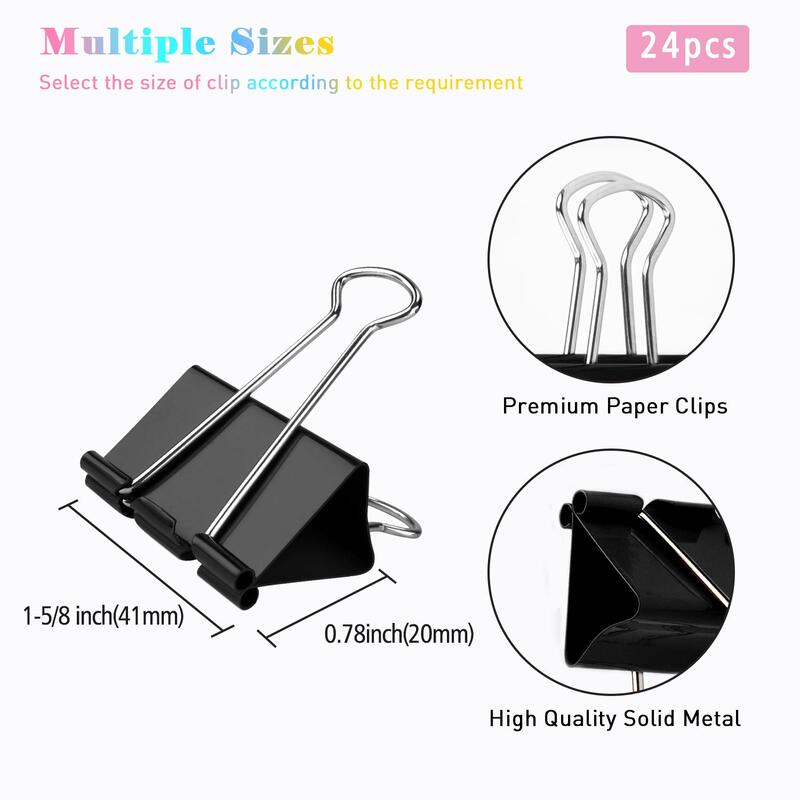 12pcs Black Metal Binder Clips File Paper Clip 19 25 32 41 51mm Notes Letter Clip School Office Stationery Supplies Book Clip