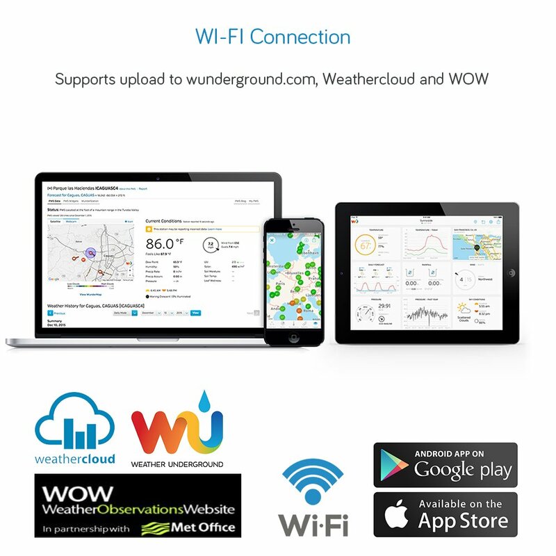 Ecowitt HP2551 stasiun cuaca Wi-Fi, stasiun cuaca luar ruangan dengan layar 7 inci besar TFT warna, Sensor cuaca 7-in-1 tenaga surya