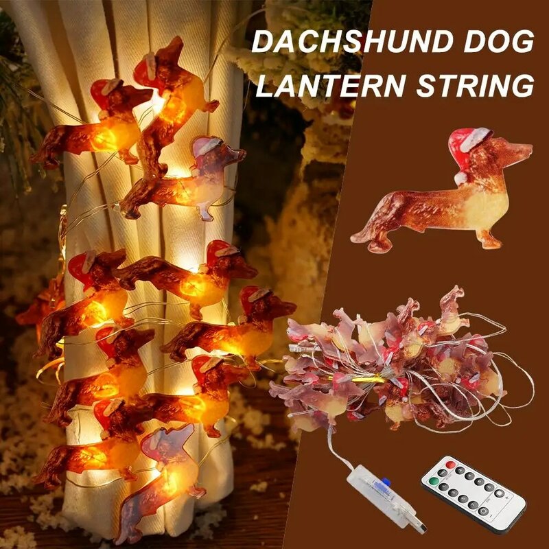 Dachshund lampu tali dekorasi Natal anak anjing lampu kontrol Twinkle dengan Remote Led dioperasikan 30 baterai Usb I3k4