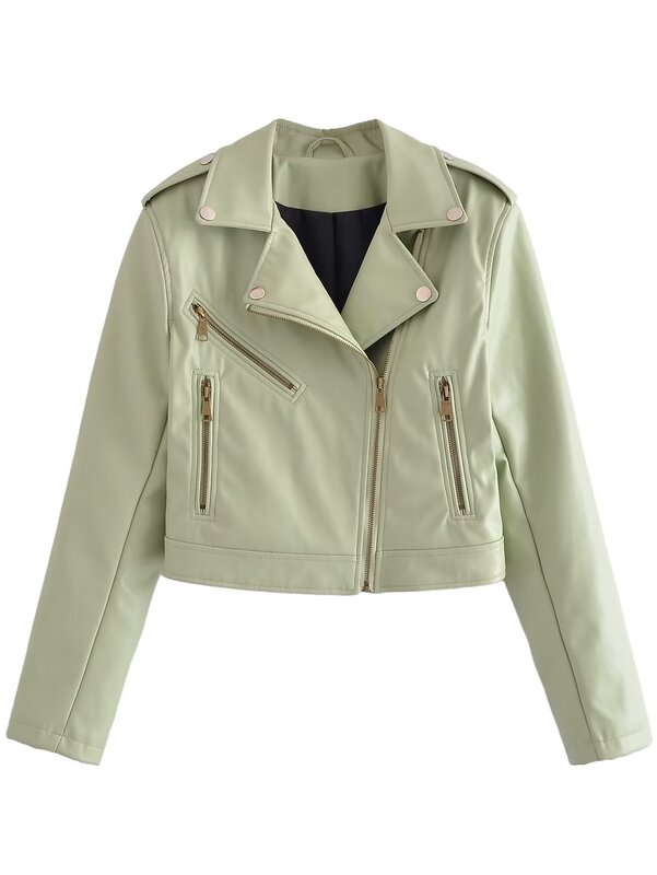 Новое поступление, брендовые зимние осенние зеленые мотоциклетные кожаные куртки, кожаная куртка для девочек, женское кожаное пальто, облегающая куртка из искусственной кожи