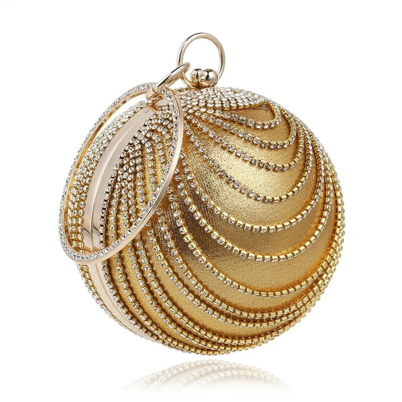 Luxo redondo noite saco de mão meninas feminino glitter prata ouro festa bolsa de embreagem bling cristal strass bola bolsa