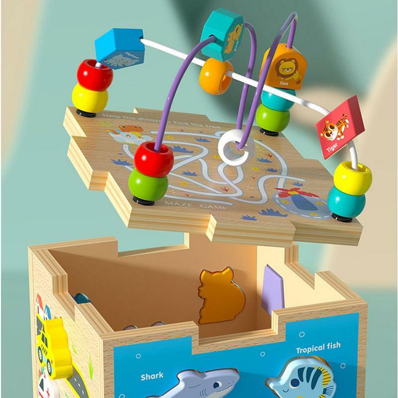 Pusat kegiatan pendidikan kubus aktivitas kayu, mainan kubus montesori untuk anak laki-laki 1 2 tahun