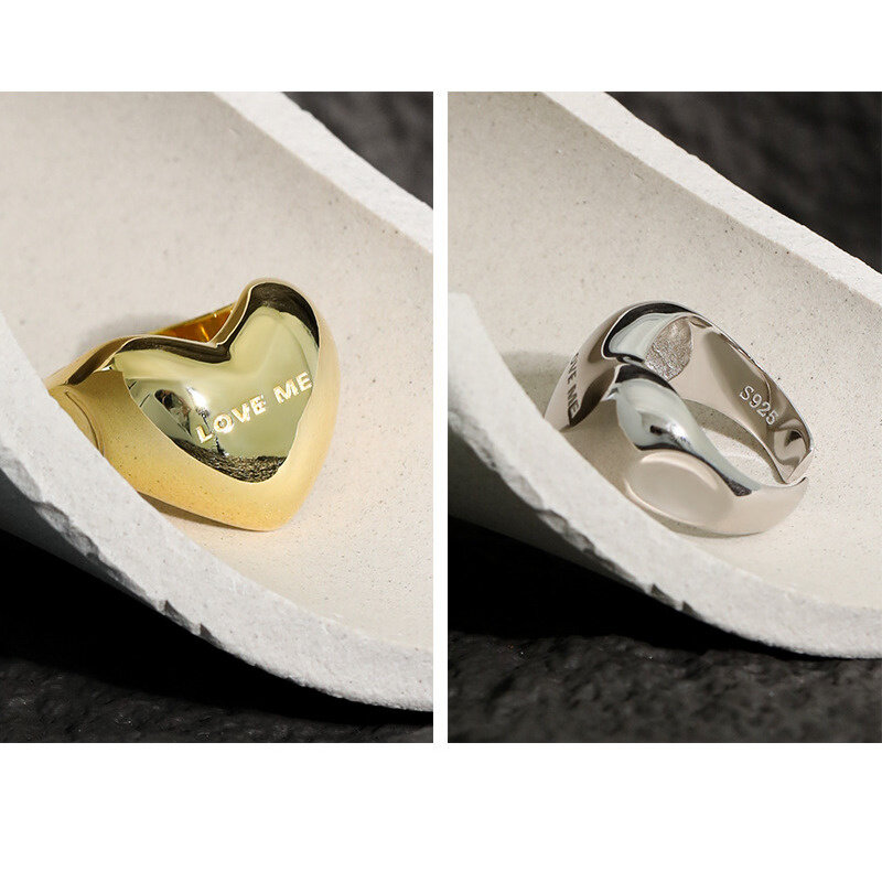 S'STEEL-여성을 위한 한국 반지 925 스털링 실버 선물, 미니멀리스트 러브 하트 모양의 오프닝 링 925 파인 주얼리