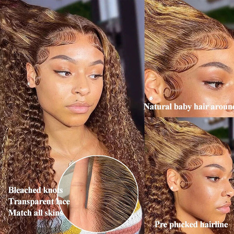 Curly Hightlight Lace Frontal Wigs Human Hair