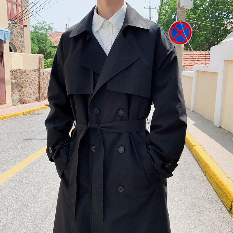 Koreanischen stil Frühling Graben Mantel Männlichen Streetwear Windjacke Trenchcoat Männer Solide Business Casual Lose Lange Mantel