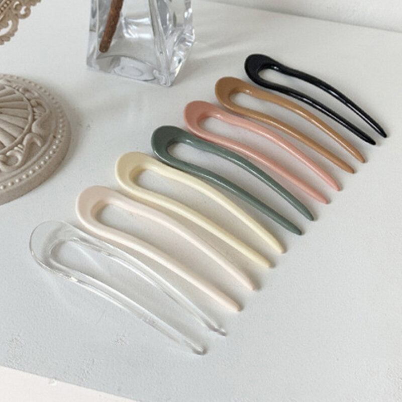 Épingles à cheveux en acrylique en forme de U, disque multicolore, indépendant coréen, accessoires pour cheveux, bâtons