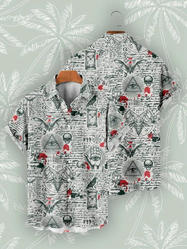 남성용 하와이안 해골 셔츠, 캐주얼 반팔 Y2k 하이 퀄리티, 오버사이즈 스트리트웨어, 빈티지 비치 탑 의류, 여름 신상