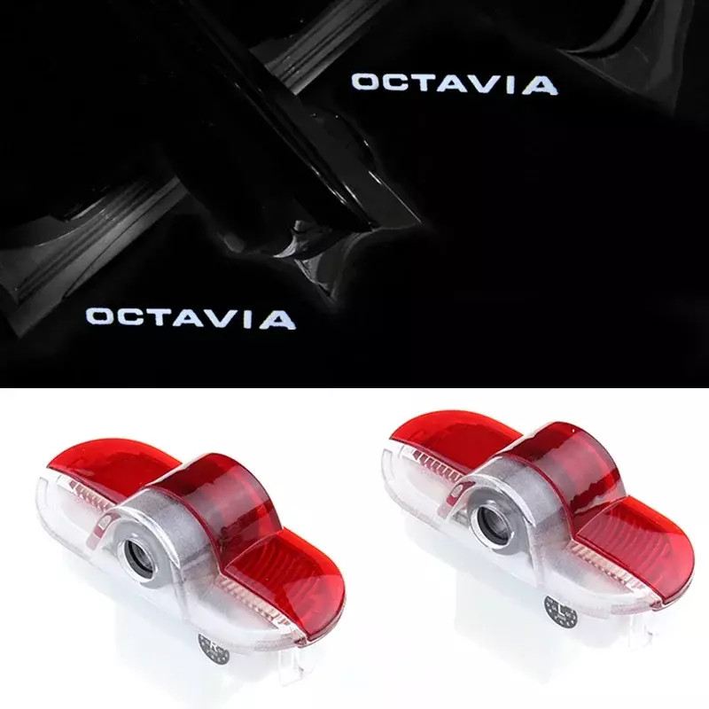 Lampu proyektor sambutan pintu mobil, lampu bayangan hantu LED untuk Skoda Octavia A5 Logo 2007 2008 2009 2010 2011 2012 Aksesori 2 buah
