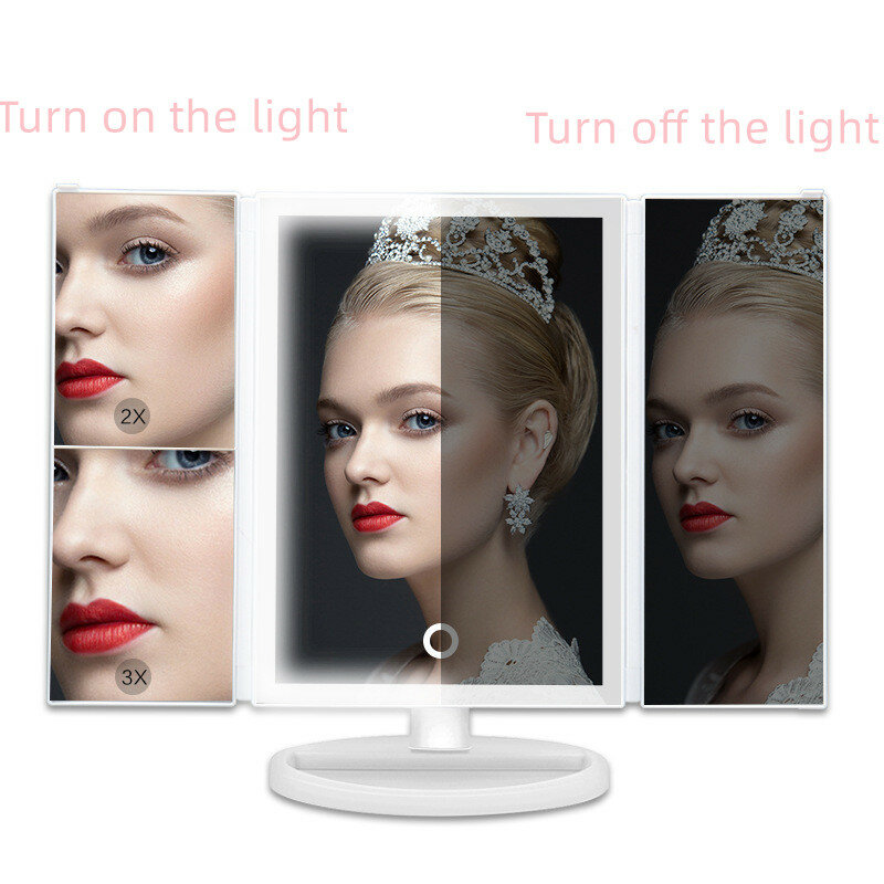Espejo de maquillaje portátil con luz LED, lámpara plegable de mano, de bolsillo, para regalo