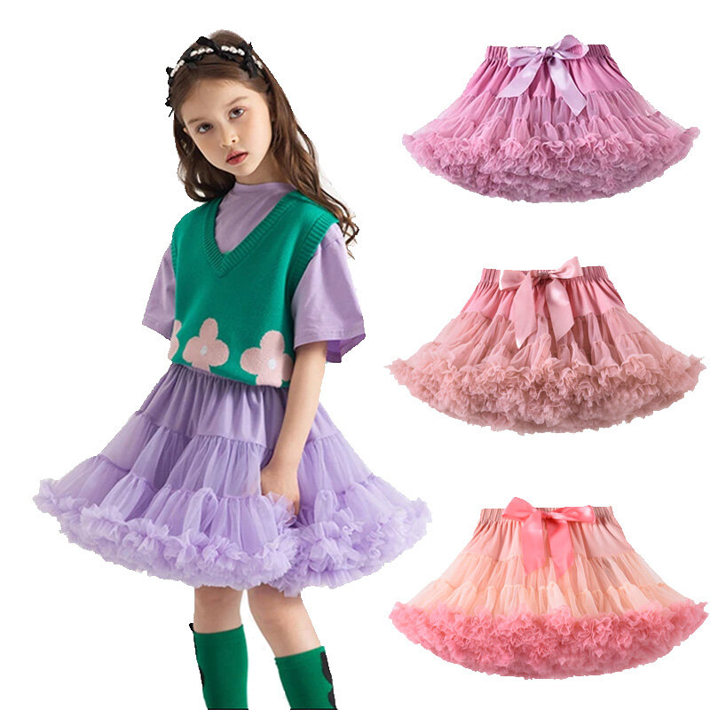 Dziewczynek tiulowa spódnica Tutu baleriny Pettiskirt puszyste dzieci spódnice baletowe na imprezę taniec księżniczka dziewczyna Tulle ubrania 1-10Y