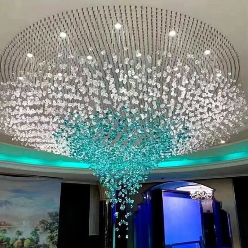 Piedras decorativas de cristal personalizadas para Hotel, candelabro de luz Led para mesa de arena grande, lámpara colgante para departamento de ventas
