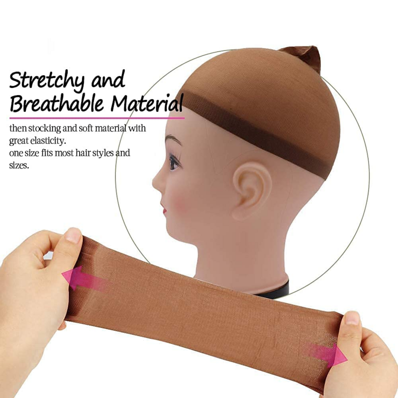 12 Buah/Lot Topi Wig untuk Membuat Wig Uniseks Topi Wig Stocking Elastis Liner Jaring Rambut Dome Coklat Tua Kualitas Tinggi