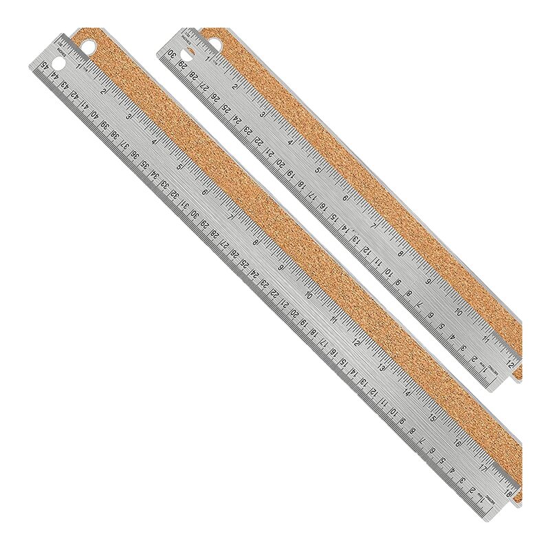 Metal Ruler Stainless Steel Ruler With Cork Backing:(12+18 Inch) Stainless Steel Ruler Non-Slip Rulers With Inch And Centimeters