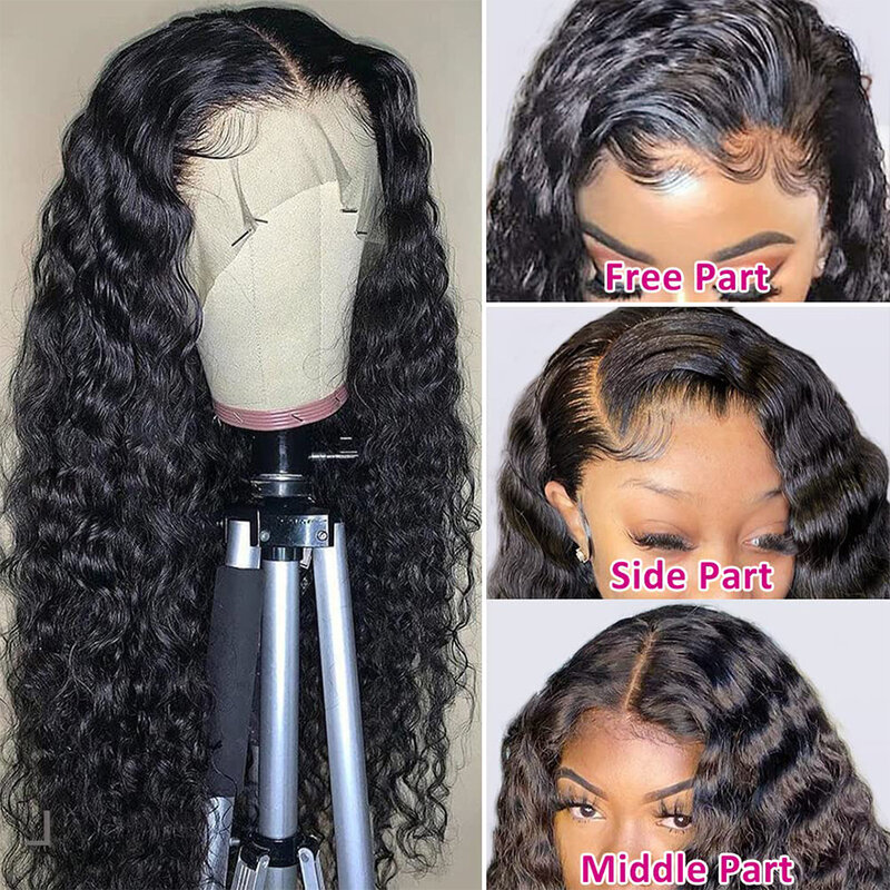 Peluca de cabello humano rizado para mujeres negras, postizo de onda profunda de 32, 34 y 36 pulgadas, con cierre Frontal de encaje HD de 13x6, sin pegamento, 13x4