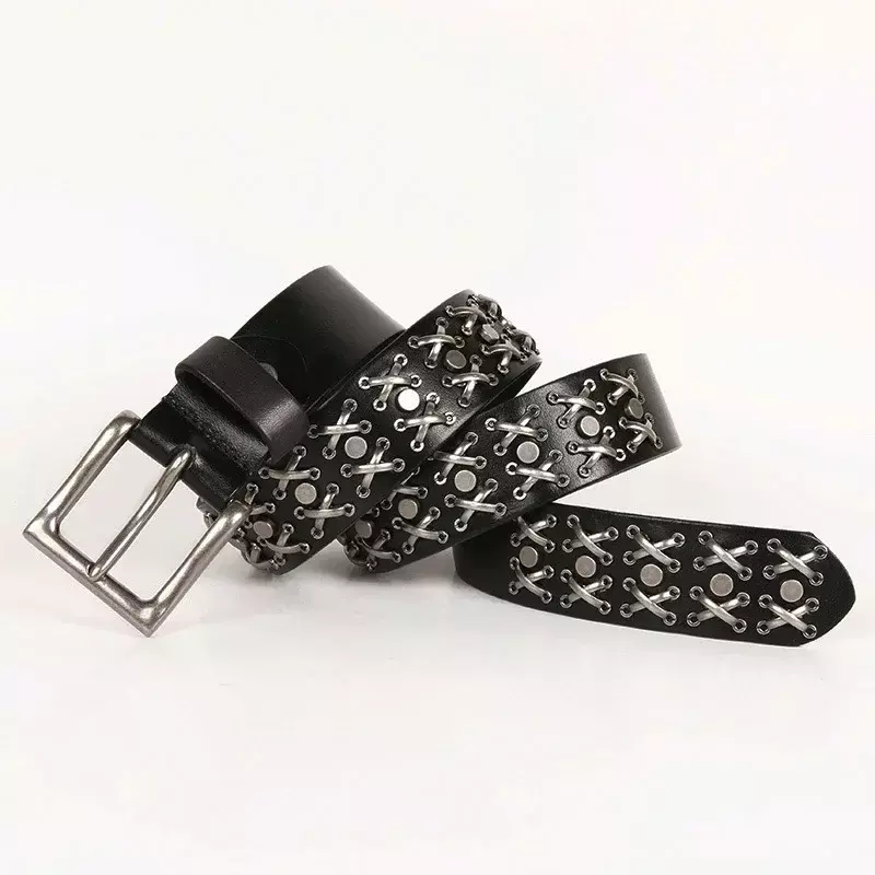 3.8CM Cowboy Punk Belt Real Genuine Leather Men Belt Metal Stud Rivet Jeans Belts for Men StrapMale Strap Luxury Belts