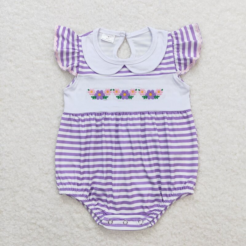 Wholesale Summer Newborn Embroidery Romper Baby Girl Flower Stripes Jumpsuit Kids Toddler Watermelon Ball One-piece Clothing