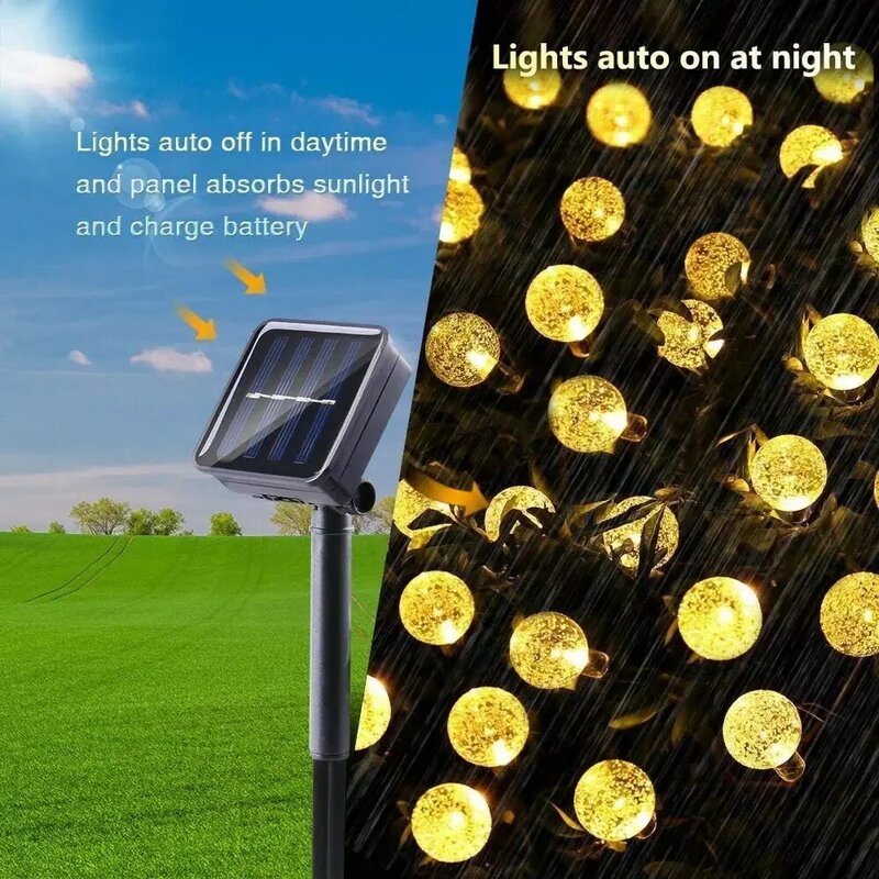 LED Solar Licht String Ball mit 8 Modi Outdoor Camping Girlande Garten Party Hochzeit Dekor Kristall Lichterkette