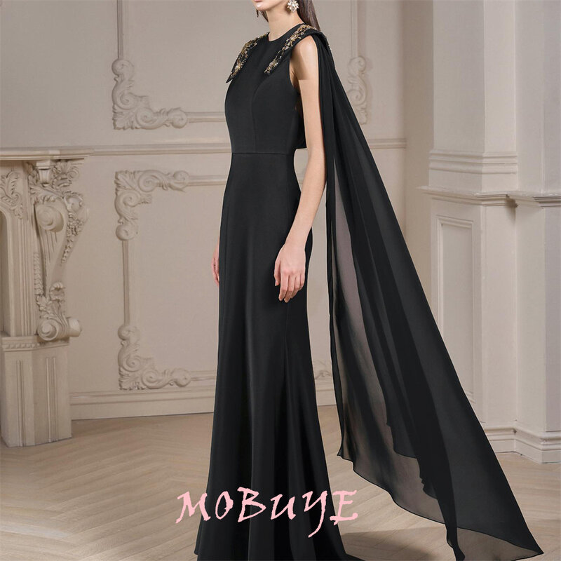 MOBUYE 2024 Popular Backless Prom Dress Floor-Length With Long Shawl Sleeves Evening Fashion Elegant Party Dress For Women