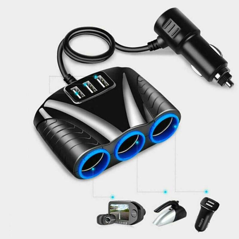 3 Ways Car Lighter Splitter Smartphone USB Charger Adapter Automobile