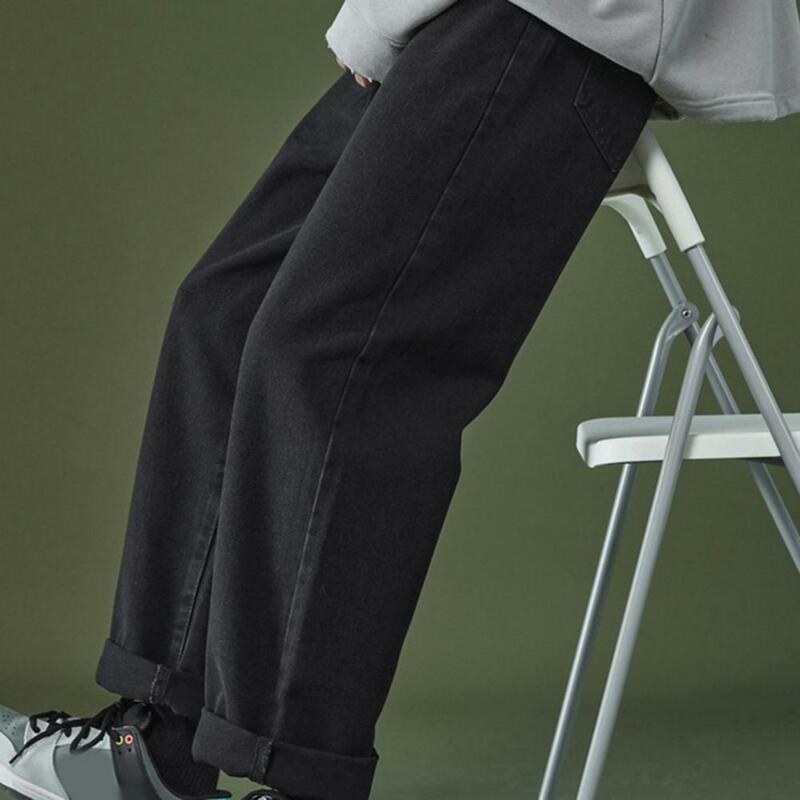 Calças de brim calças de brim de lavagem streetwear solto ajuste perna larga denim calças de brim para ao ar livre